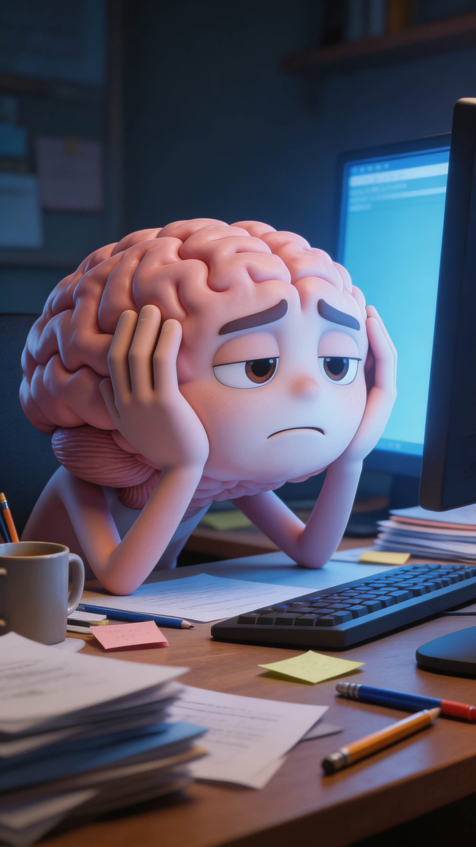 Créa Pixar IA — cerveau qui déprime
